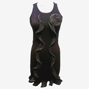 TWELVE BY TWELVE Black Ruffle Zipper Jersey Bodycon Dress
